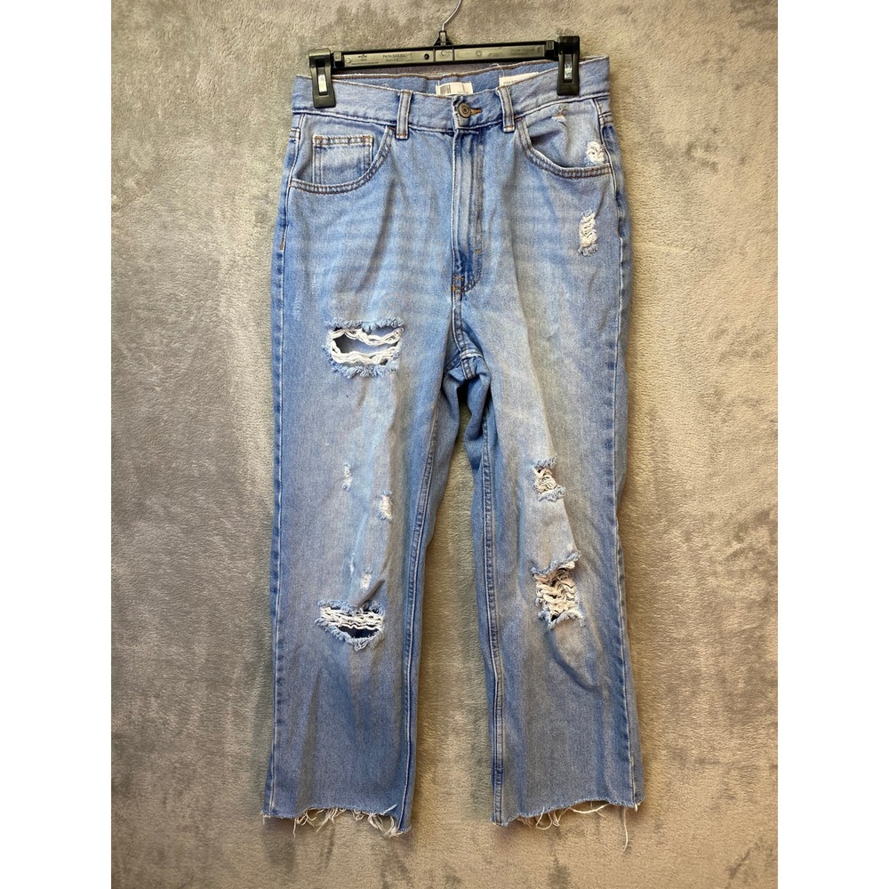 Profile‎ High Rise Distressed Straight Leg Jeans Light Wash Raw Hem Size 1